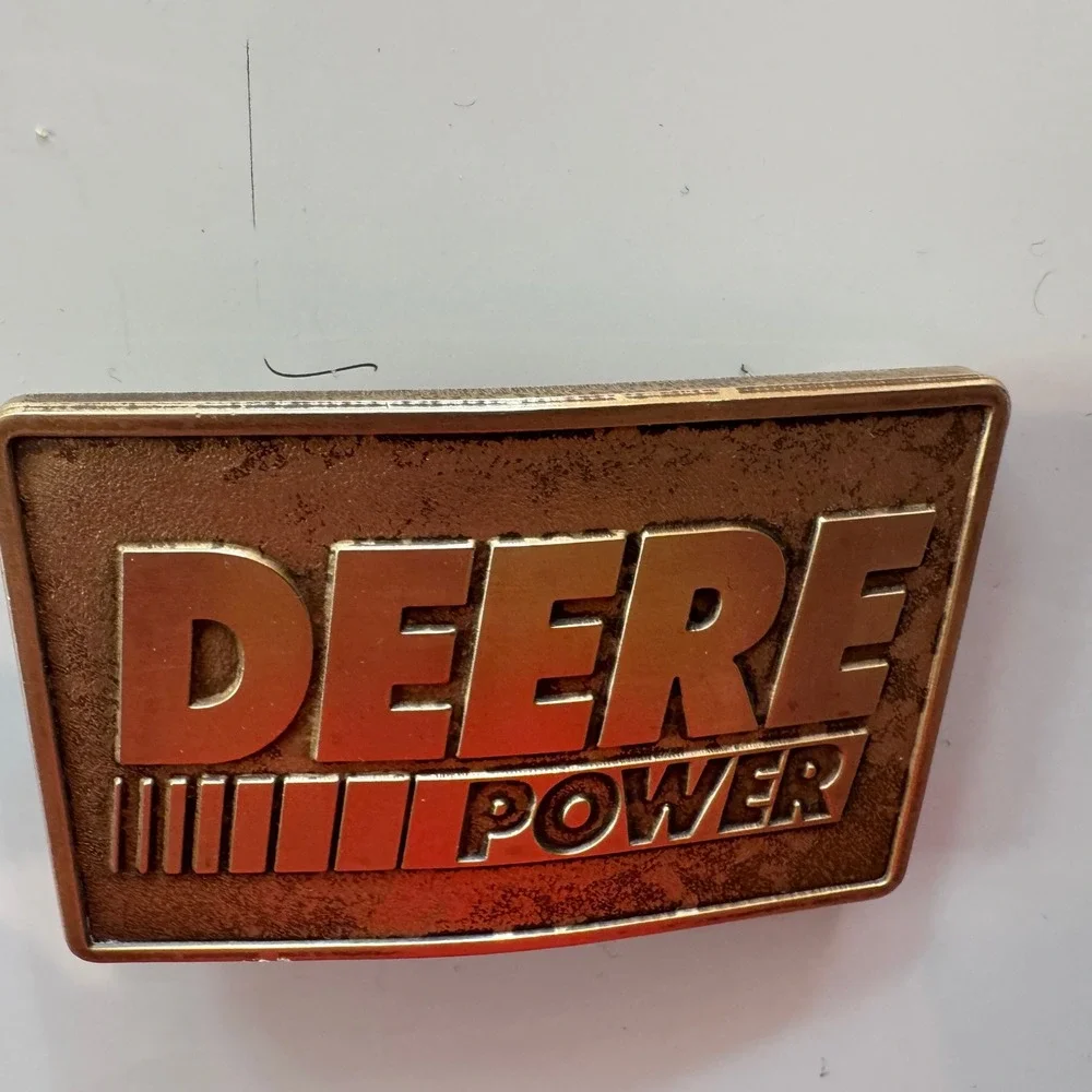 John Deere Power Belt Buckle‎ Vintage Brass Farm Tractor Equipment Expo 1994